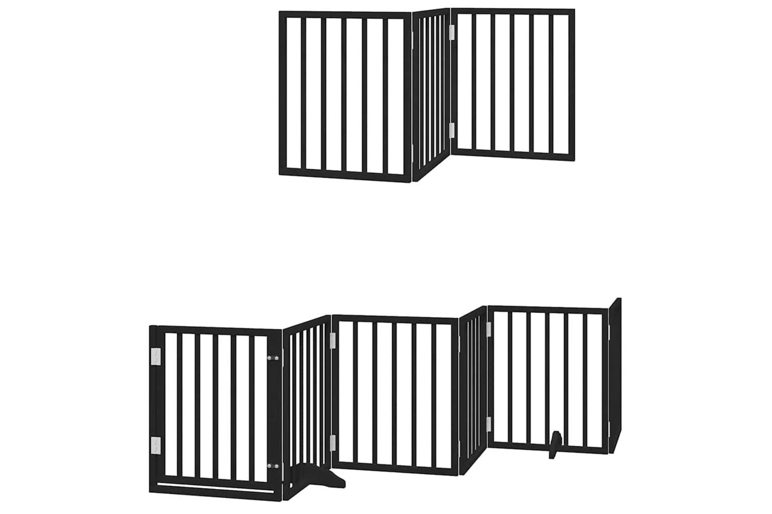 Vidaxl Dog Gate With Door Foldable 9 Panels Black 450 Cm Poplar Wood-3