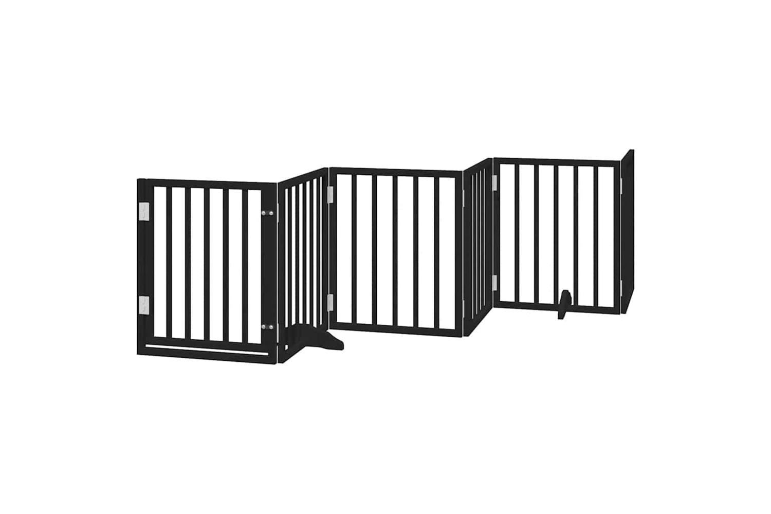 Vidaxl Dog Gate With Door Foldable 15 Panels Black 750 Cm Poplar Wood-3