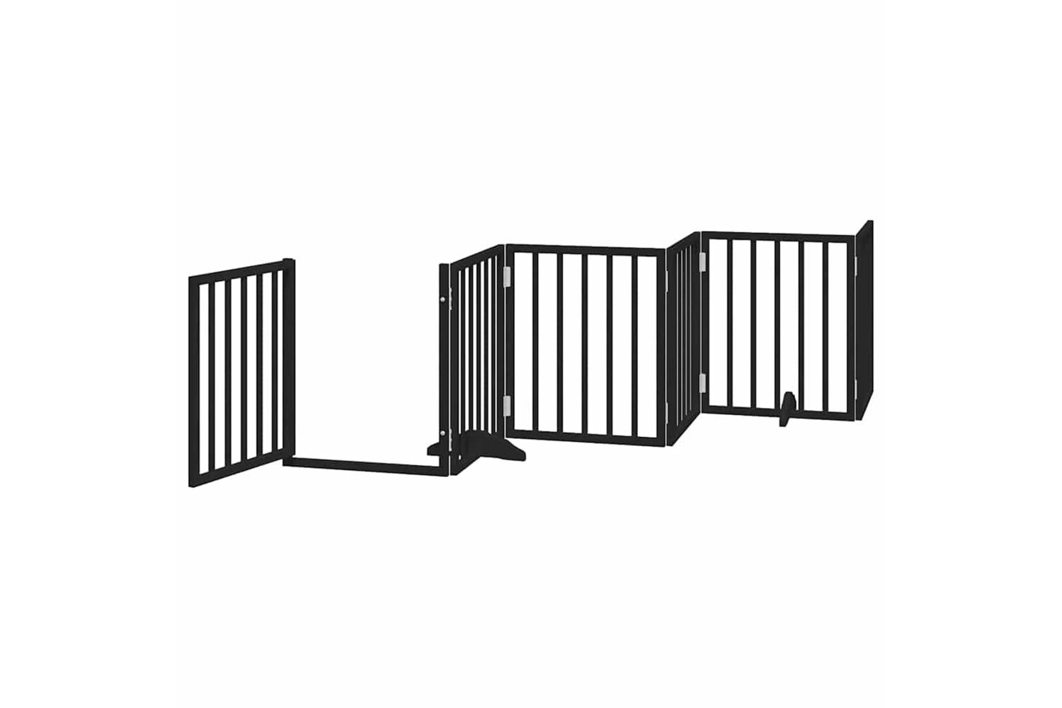 Vidaxl Dog Gate With Door Foldable 15 Panels Black 750 Cm Poplar Wood-4