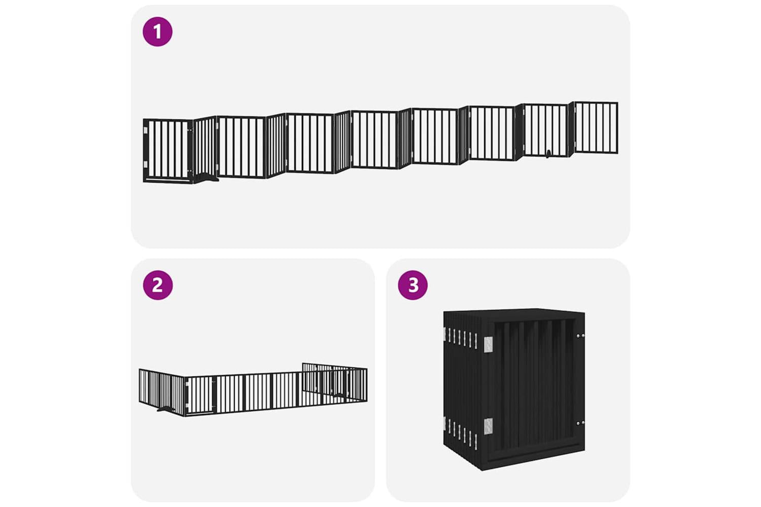 Vidaxl Dog Gate With Door Foldable 15 Panels Black 750 Cm Poplar Wood-5