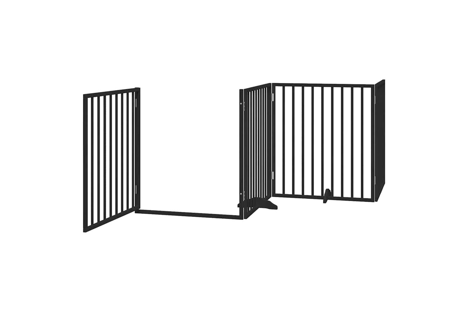 Vidaxl Dog Gate With Door Foldable 8 Panels Black 640 Cm Poplar Wood-4