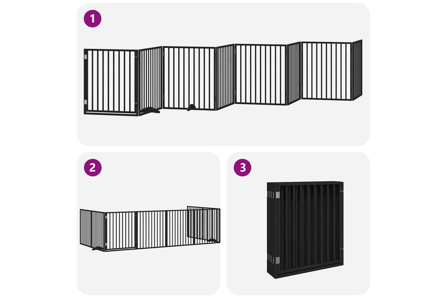 Vidaxl Dog Gate With Door Foldable 8 Panels Black 640 Cm Poplar Wood-5