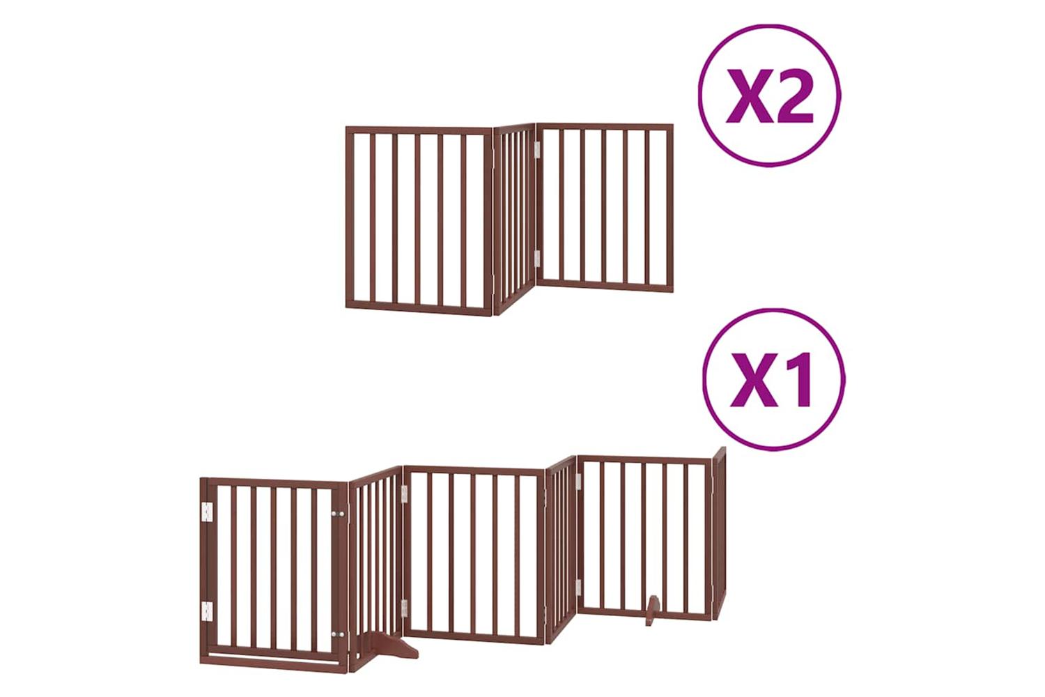 Vidaxl Dog Gate With Door Foldable 12 Panels Brown 600 Cm Poplar Wood