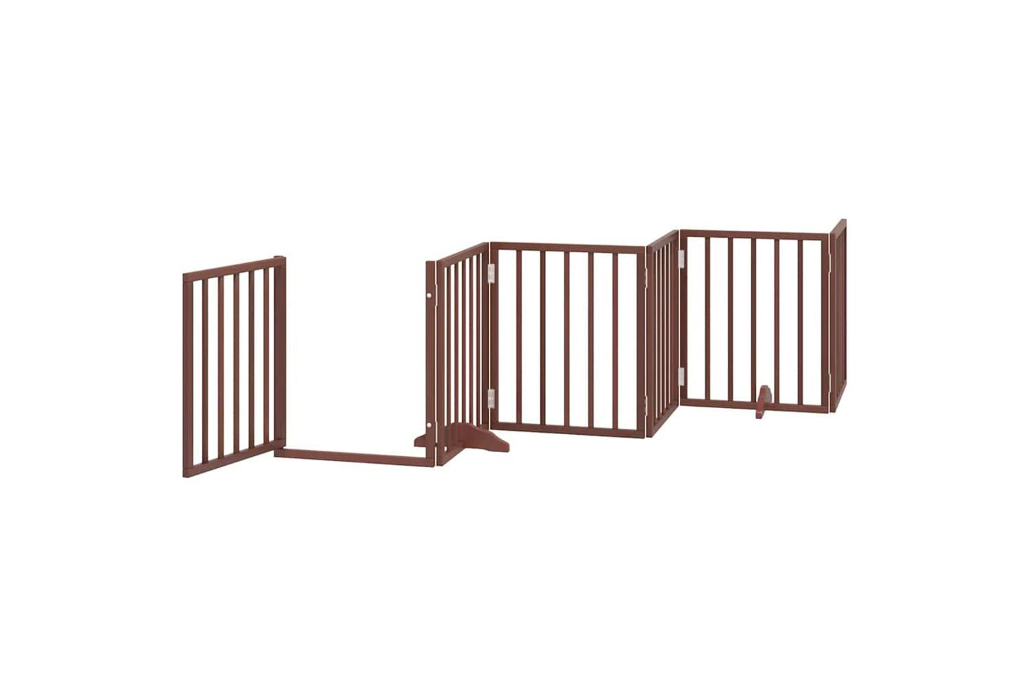 Vidaxl Dog Gate With Door Foldable 12 Panels Brown 600 Cm Poplar Wood-4