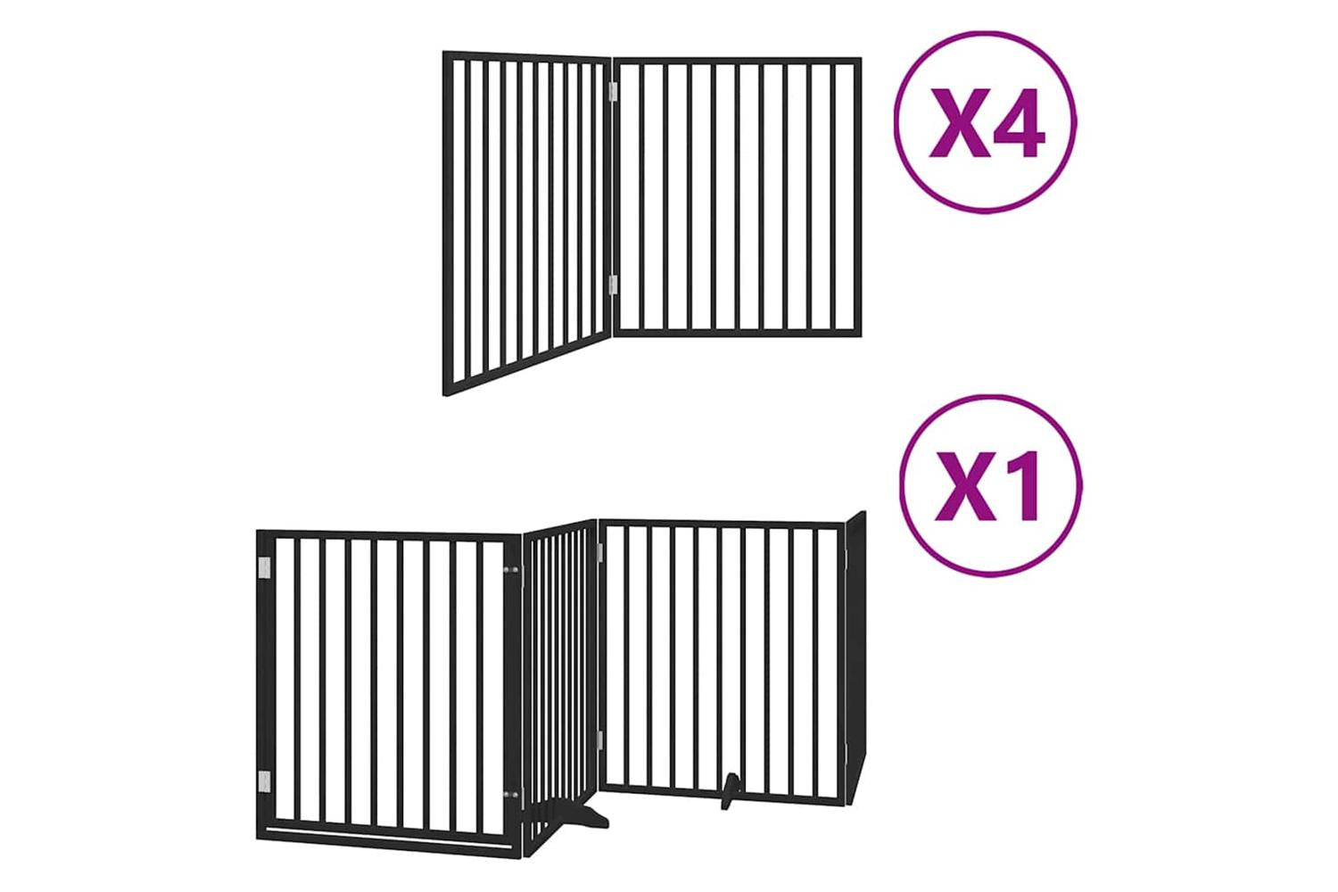 Vidaxl Dog Gate With Door Foldable 12 Panels Black 960 Cm Poplar Wood-2