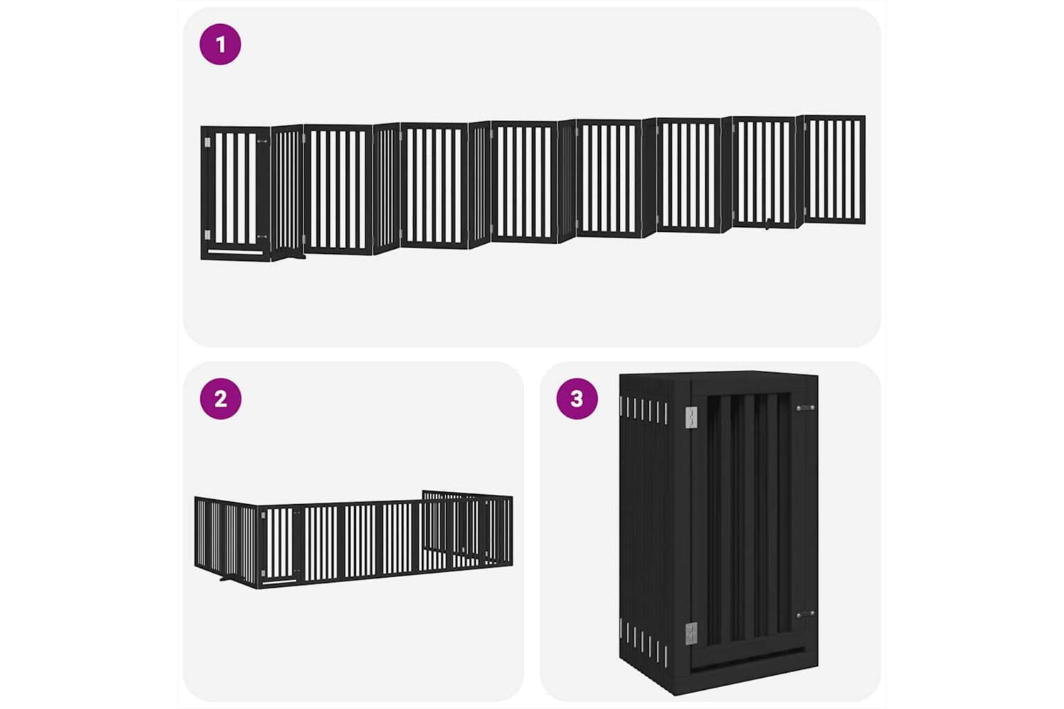 Vidaxl Dog Gate With Door Foldable 15 Panels Black 750 Cm Poplar Wood-5
