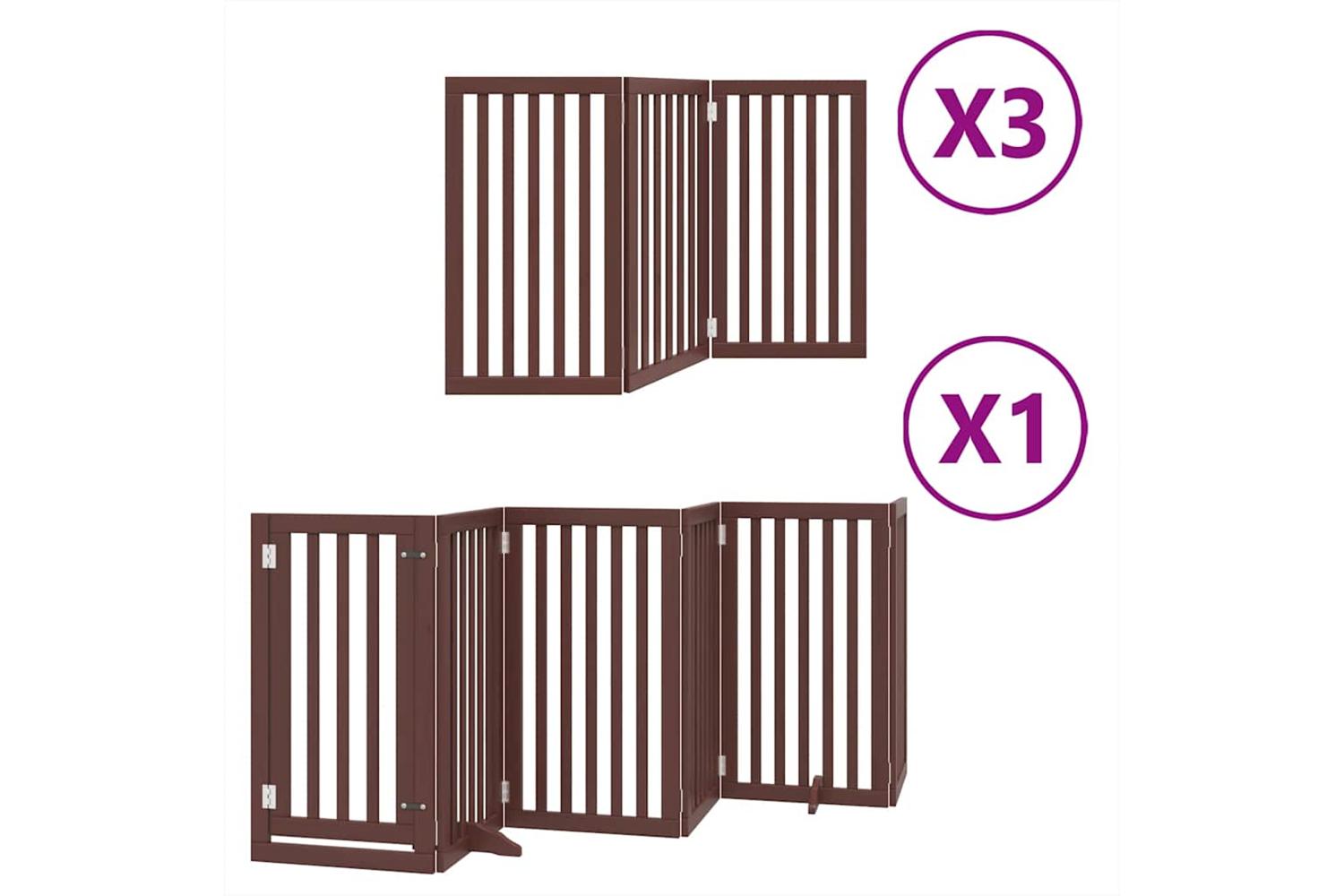 Vidaxl Dog Gate With Door Foldable 15 Panels Brown 750 Cm Poplar Wood