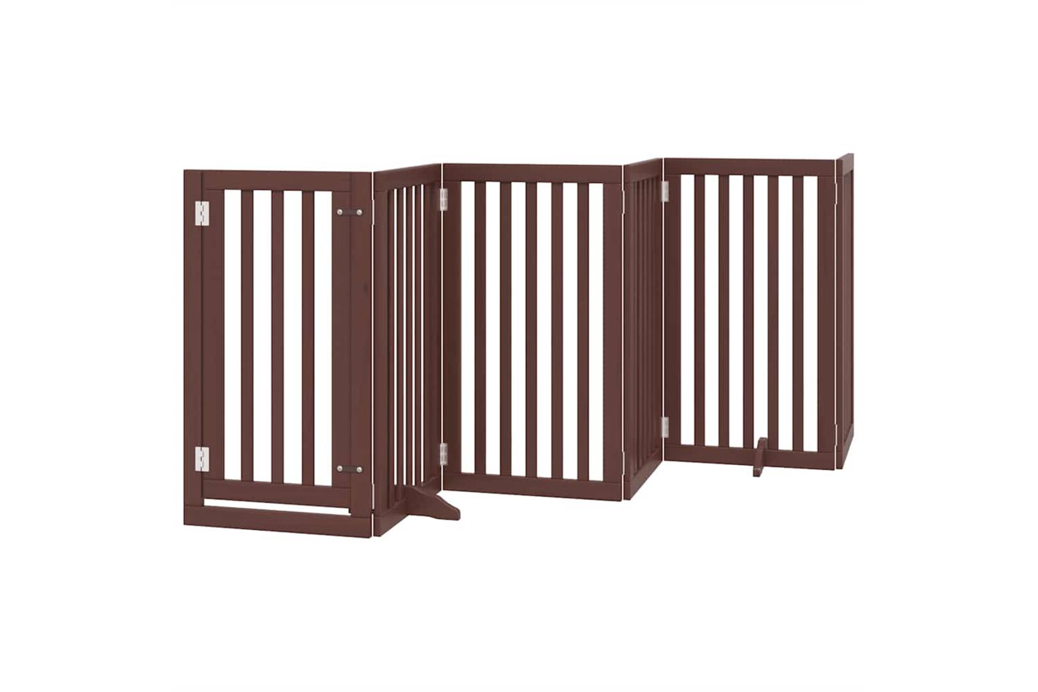 Vidaxl Dog Gate With Door Foldable 15 Panels Brown 750 Cm Poplar Wood-3