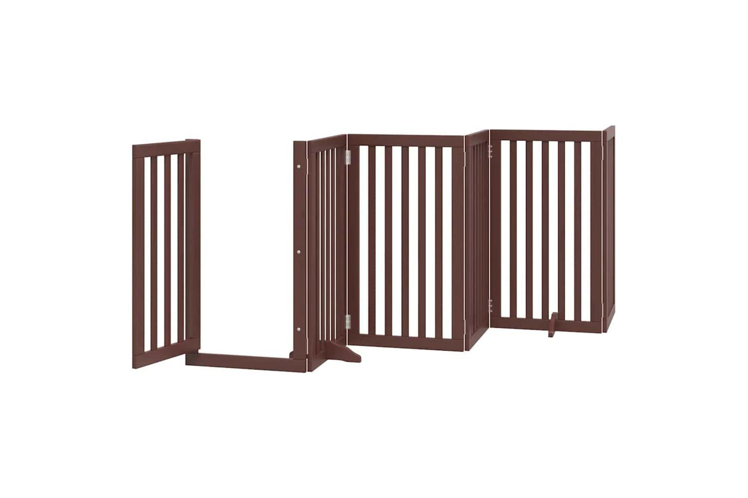 Vidaxl Dog Gate With Door Foldable 15 Panels Brown 750 Cm Poplar Wood-4