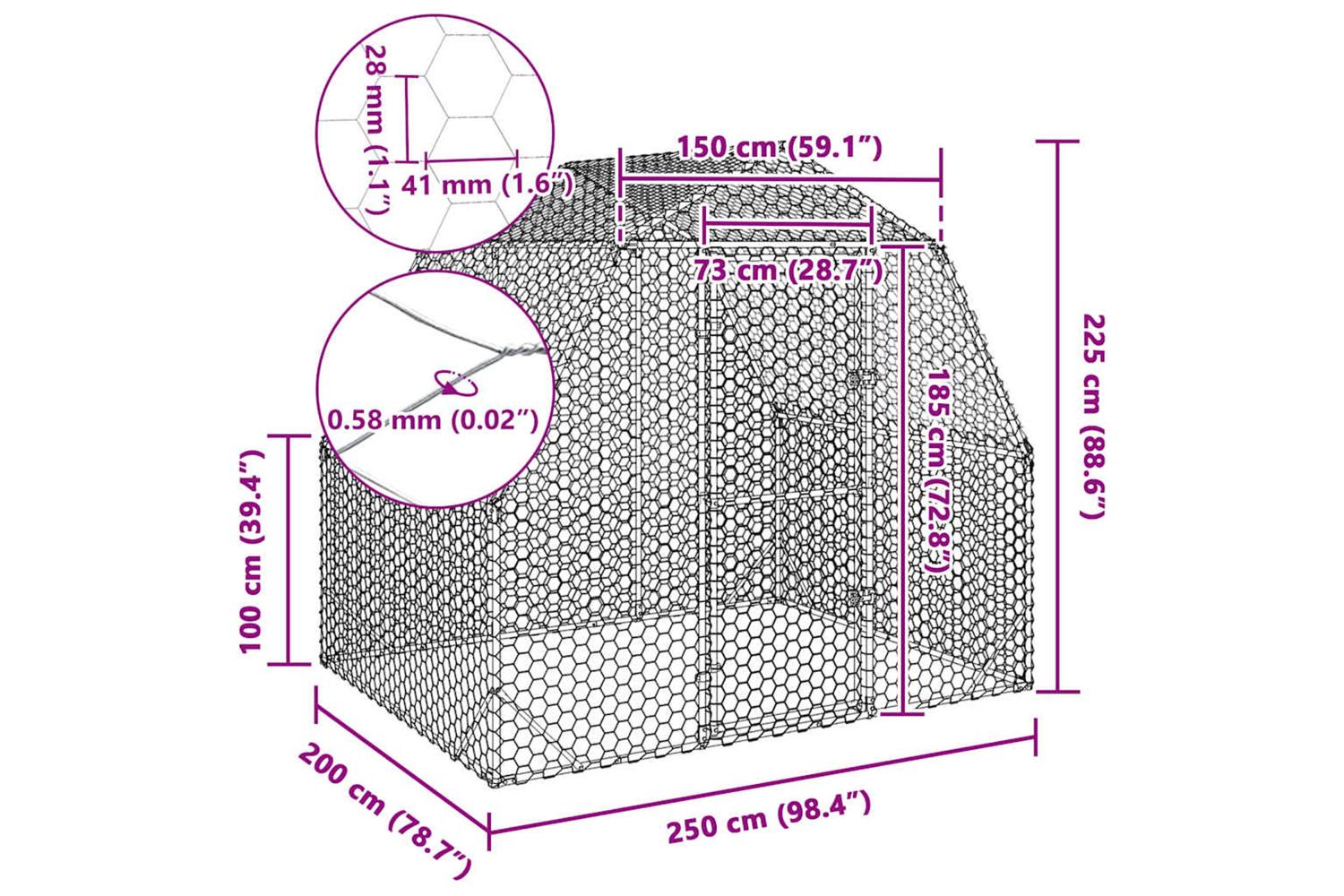 Vidaxl Chicken Run 25x2x225 M Galvanised Steel-8