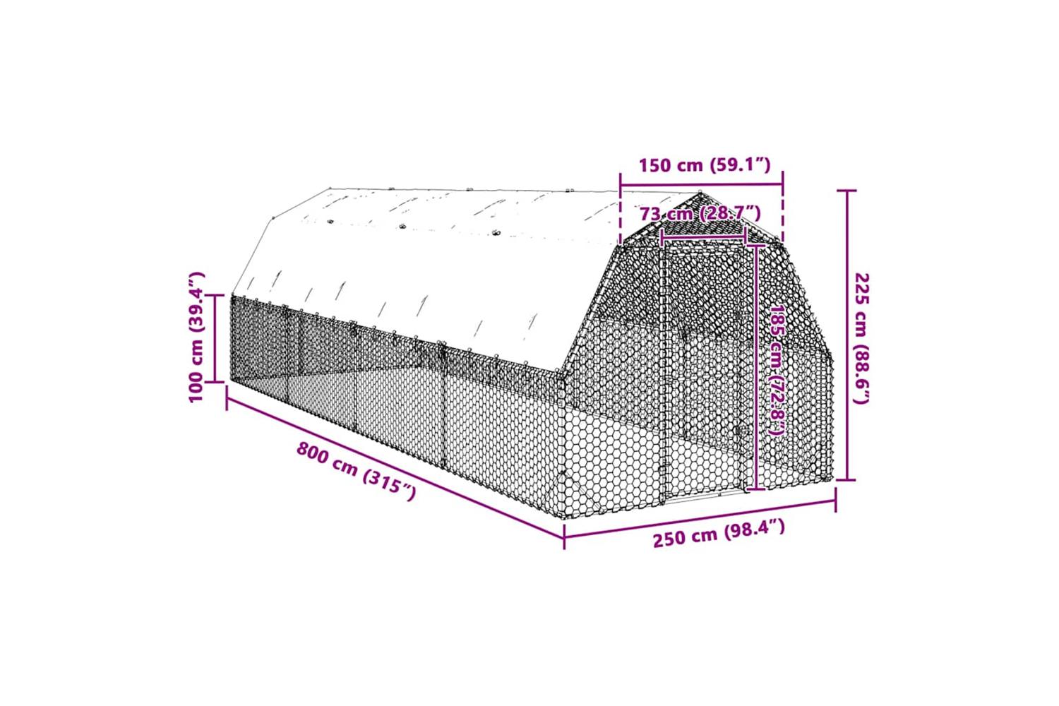Vidaxl Chicken Run With Roof 25x8x225 M Galvanised Steel-8