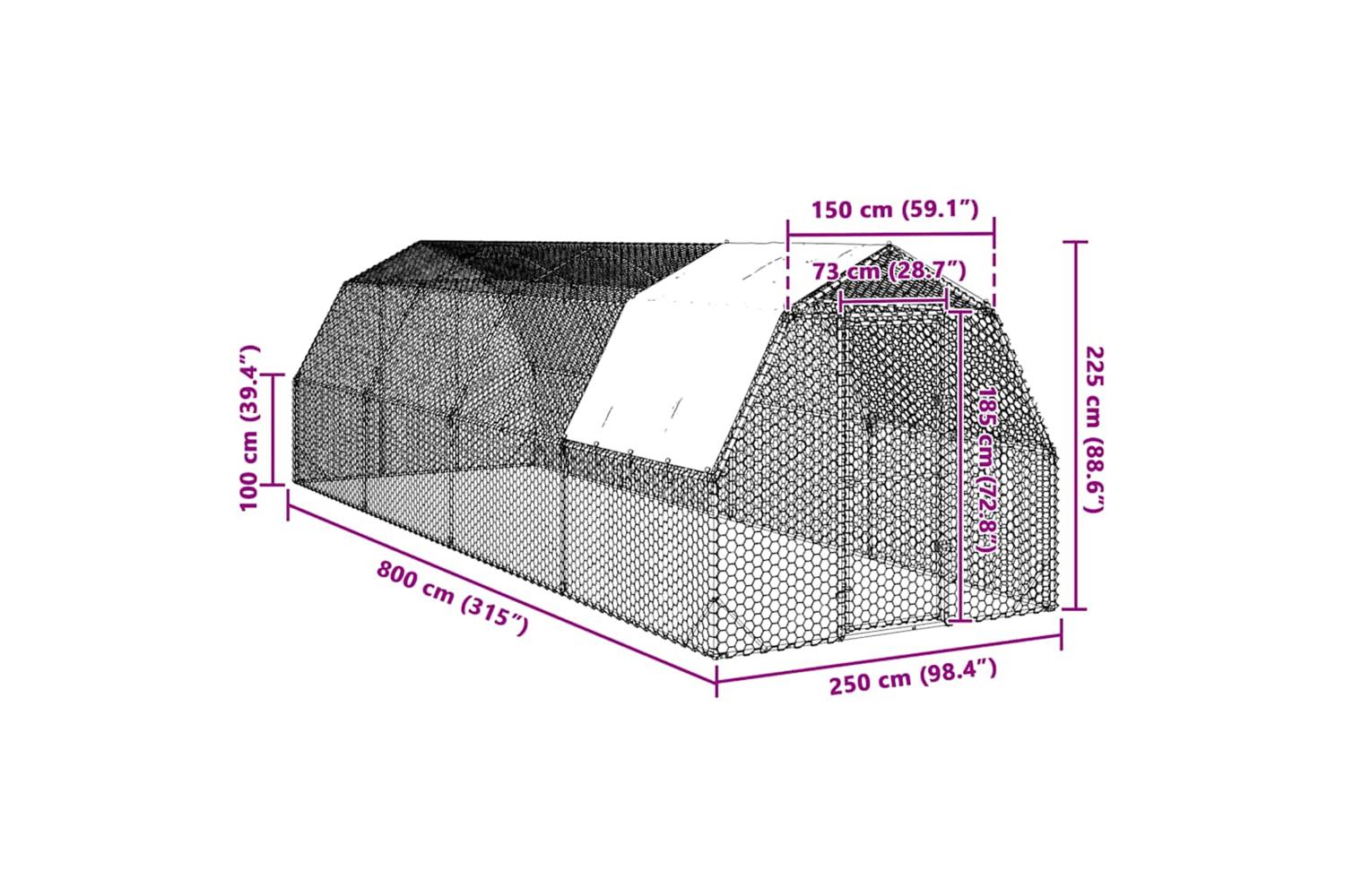 Vidaxl Chicken Run With Roof 25x8x225 M Galvanised Steel-8