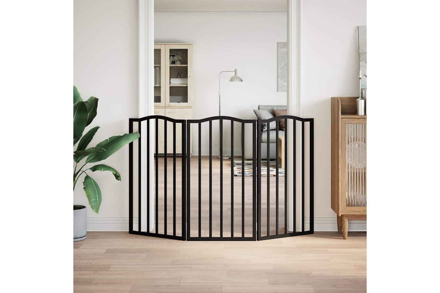 Vidaxl Dog Gate Foldable 3 Panels Black 150 Cmpoplar Wood-3