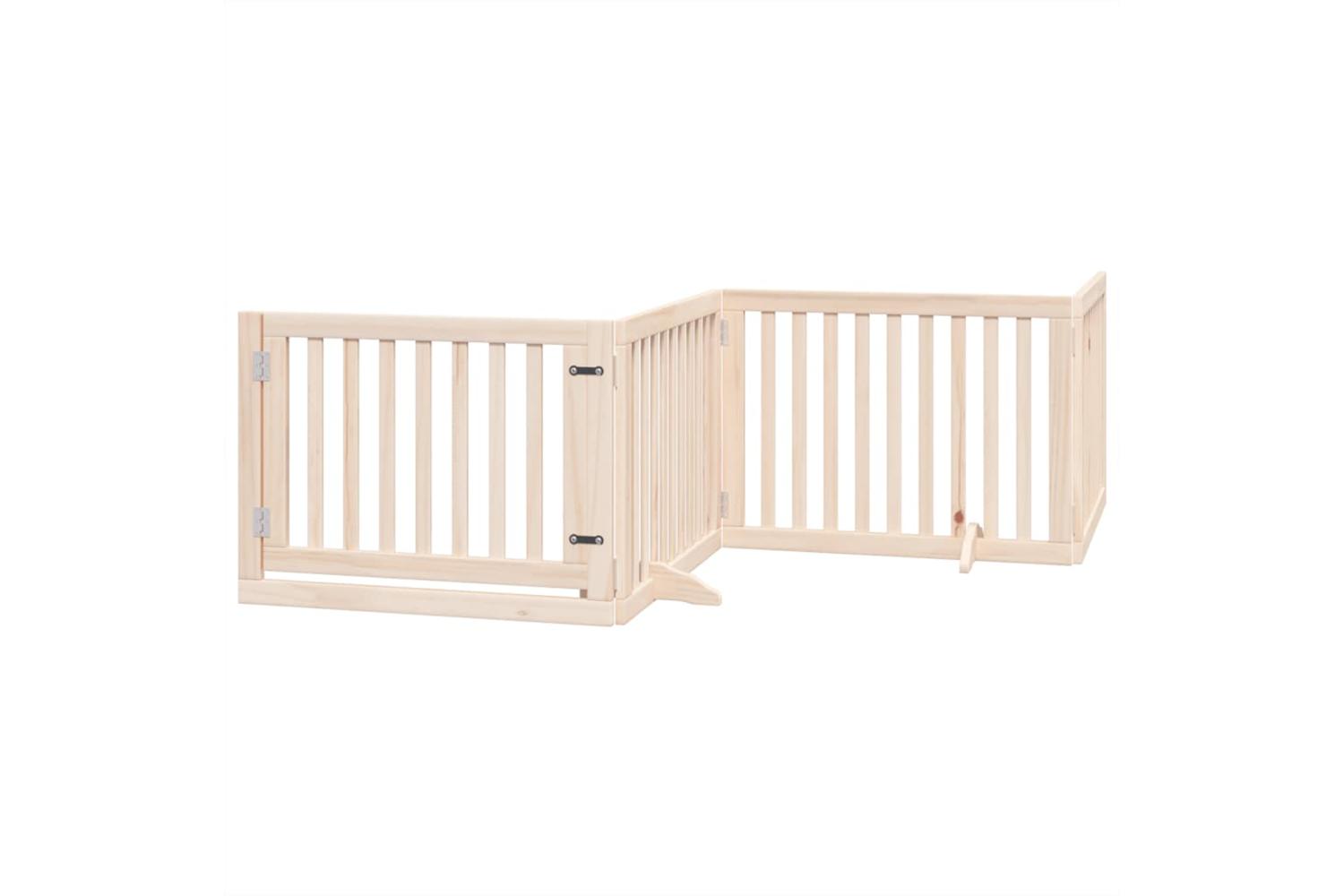 Vidaxl Dog Gate With Door Foldable 4 Panels 320 Cm Poplar Wood-2