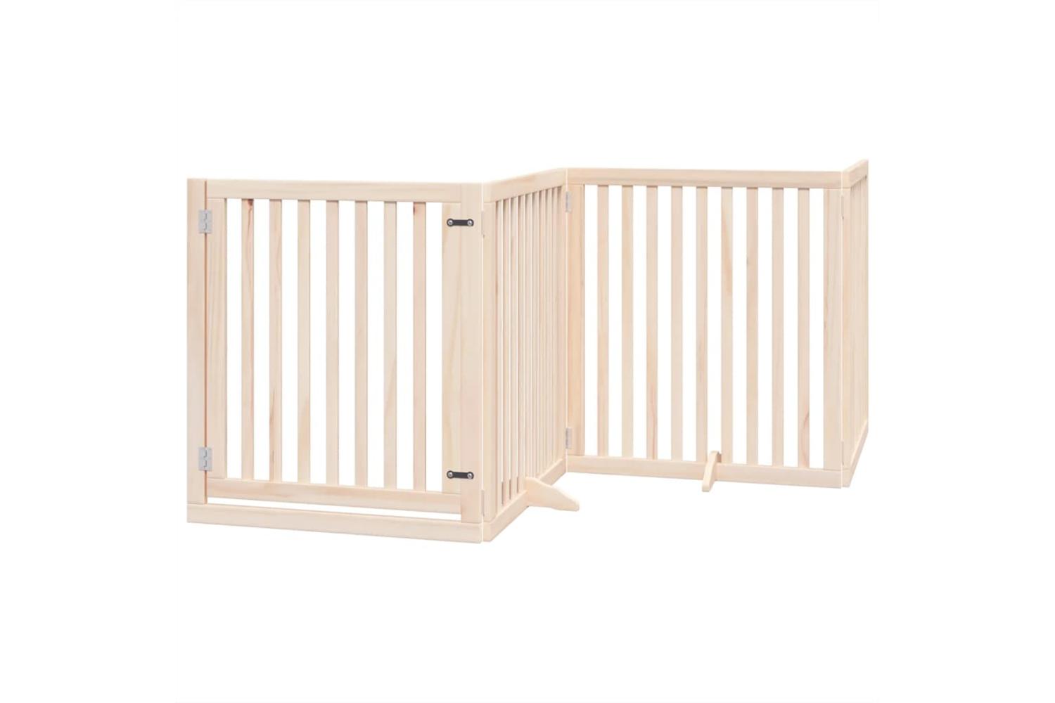Vidaxl Dog Gate With Door Foldable 4 Panels 320 Cm Poplar Wood-2