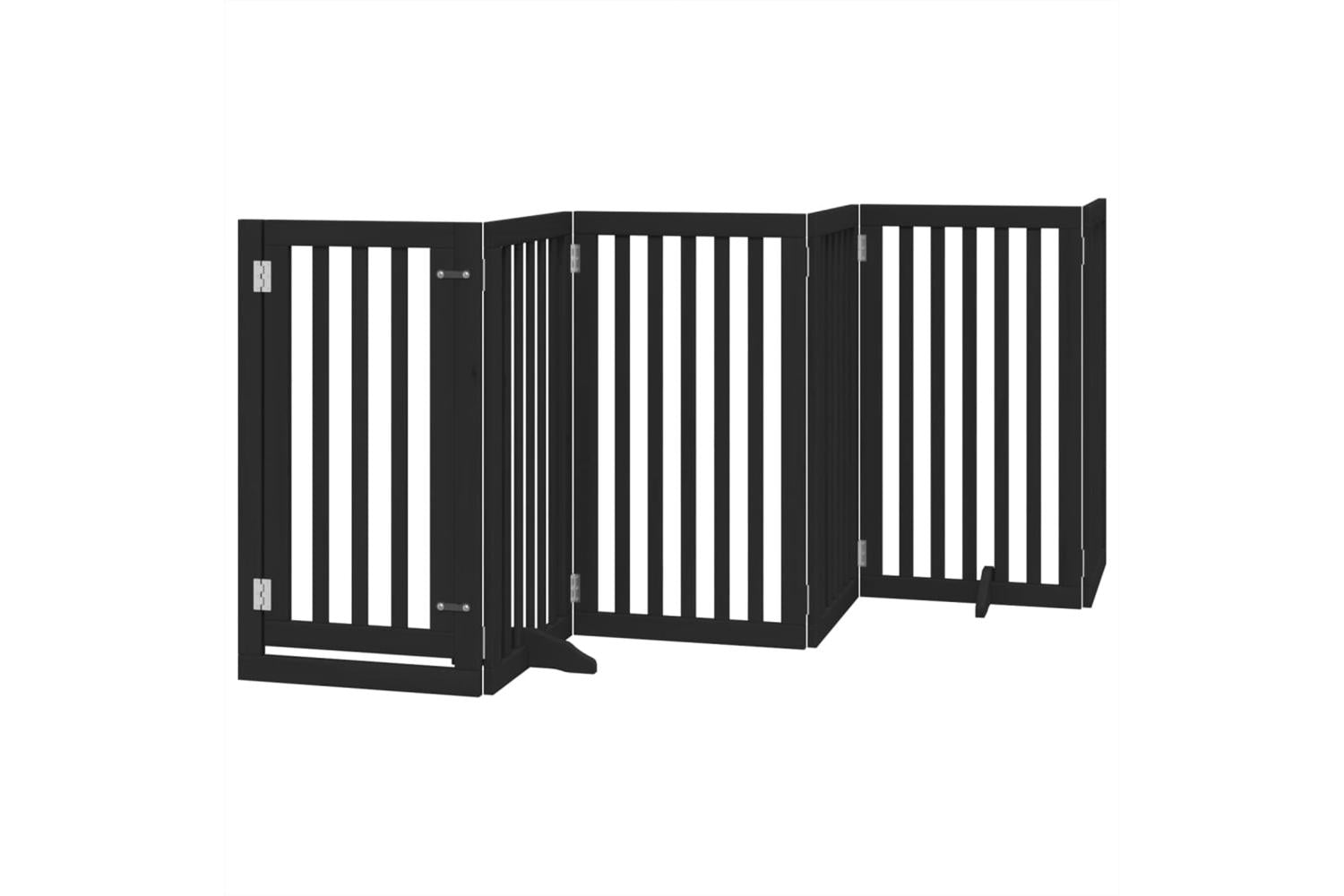 Vidaxl Dog Gate With Door Foldable 6 Panels Black 300 Cm Poplar Wood-2