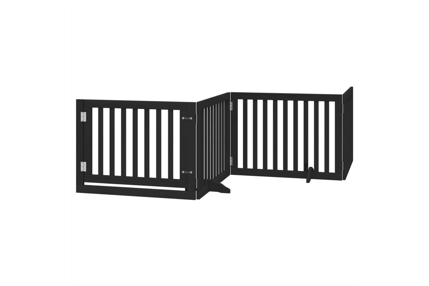 Vidaxl Dog Gate With Door Foldable 4 Panels Black 320 Cm Poplar Wood-2