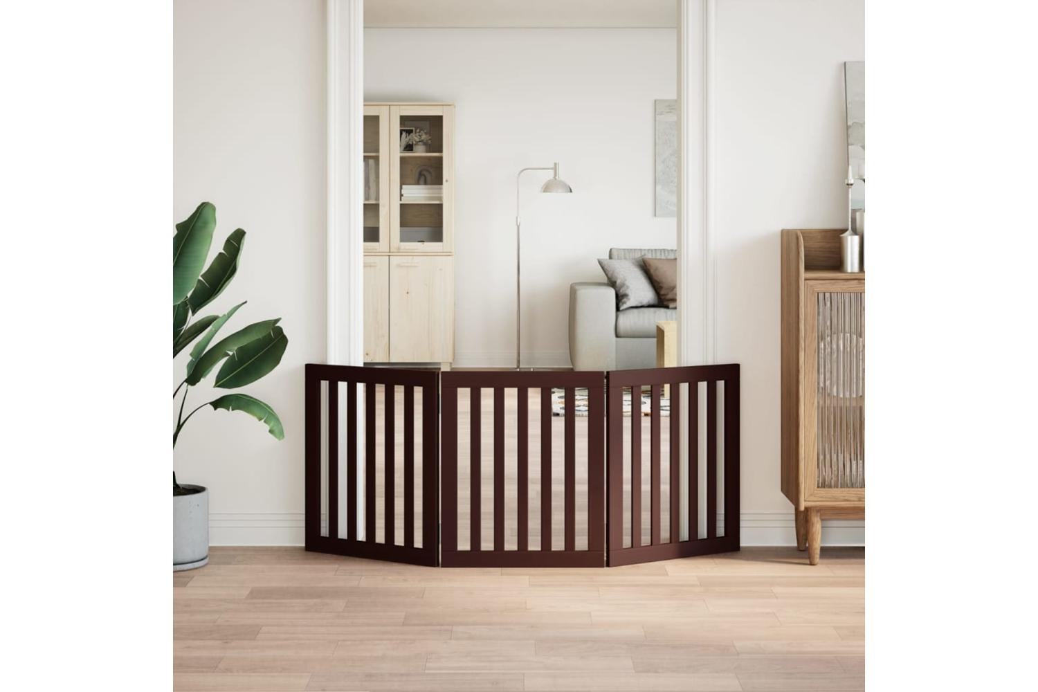 Vidaxl Dog Gate Foldable 3 Panels Brown 150 Cm Poplar Wood-3