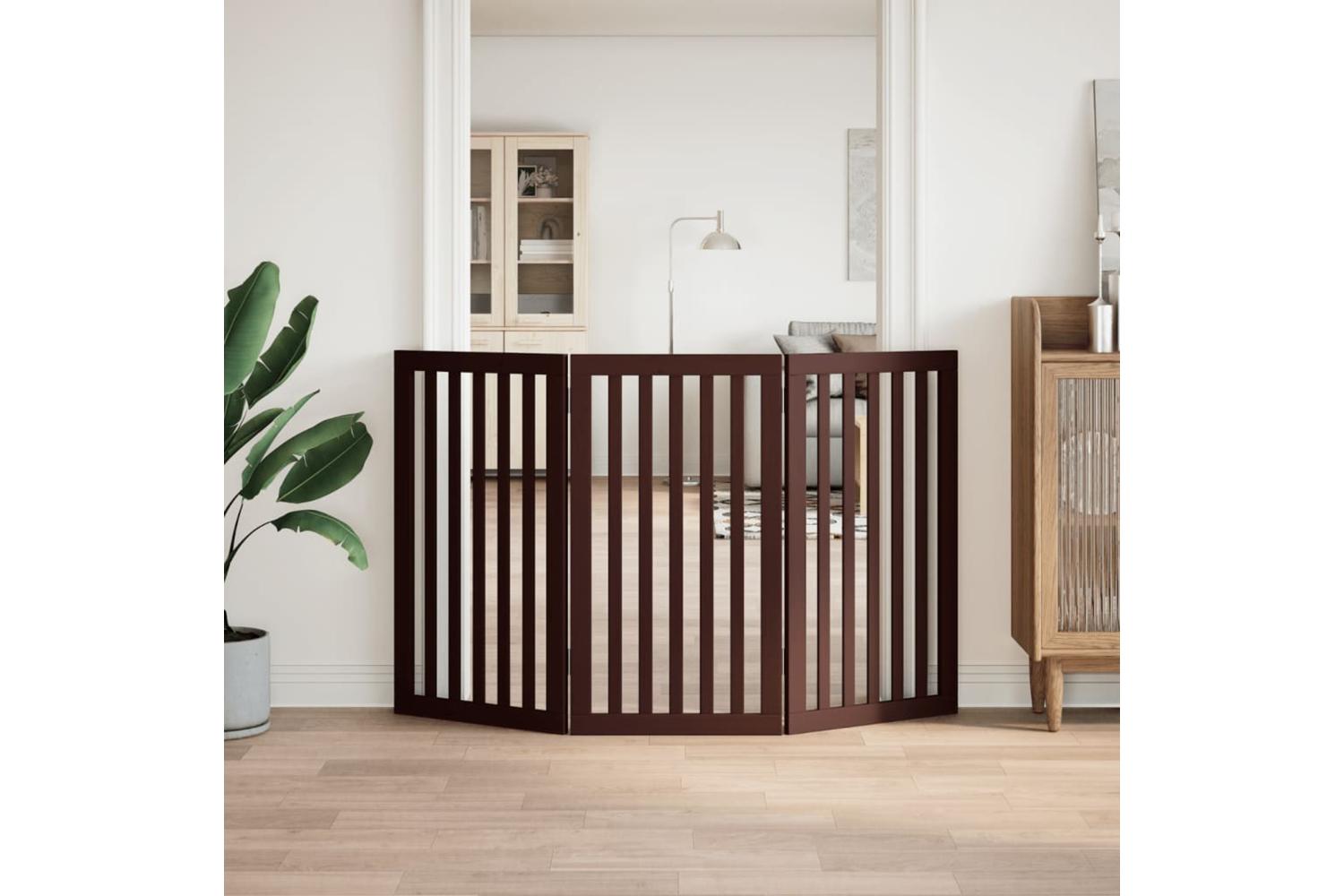 Vidaxl Dog Gate Foldable 3 Panels Brown 150 Cm Poplar Wood-3