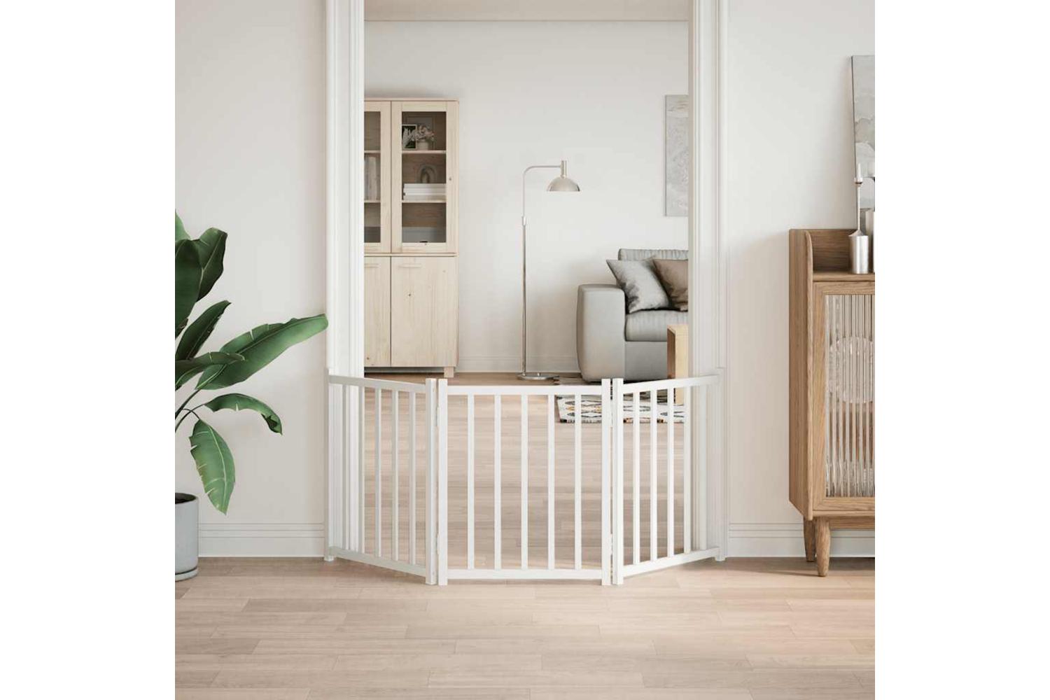Vidaxl Dog Gate Foldable 3 Panels White 150 Cm Solid Wood Fir-3