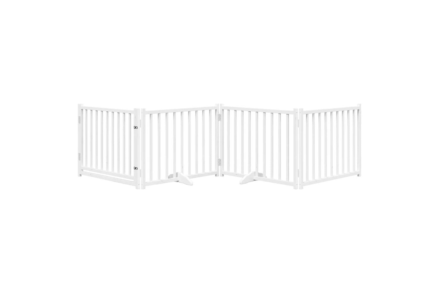 Vidaxl Dog Gate With Door Foldable 4 Panels White 320 Cm Solid Wood Fir-3