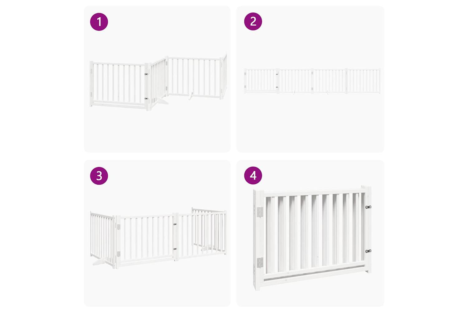 Vidaxl Dog Gate With Door Foldable 4 Panels White 320 Cm Solid Wood Fir-7