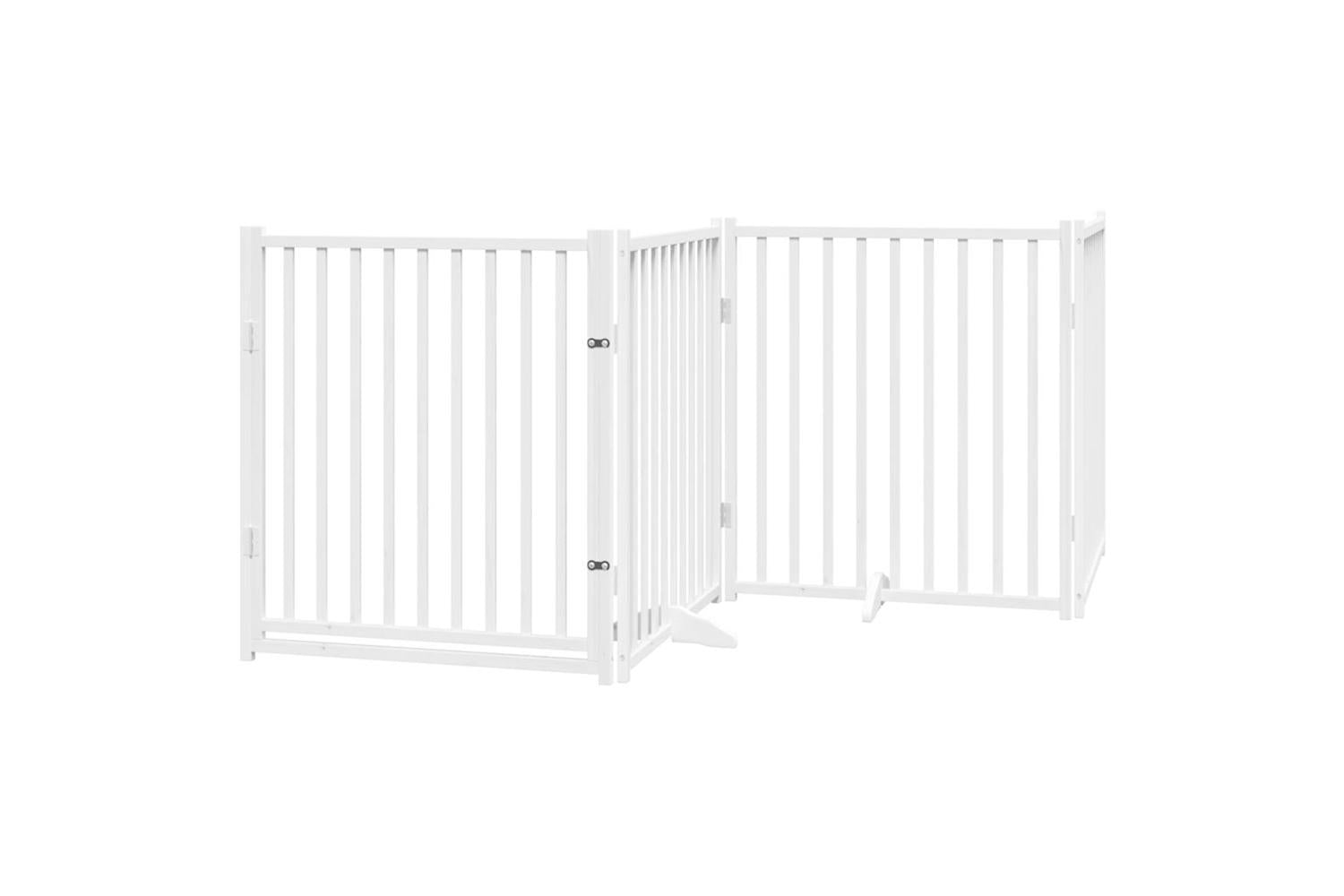 Vidaxl Dog Gate With Door Foldable 4 Panels White 320 Cm Solid Wood Fir-2