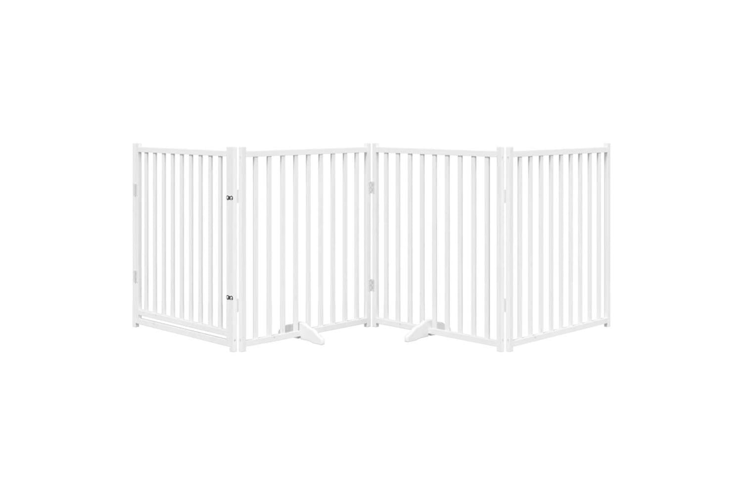 Vidaxl Dog Gate With Door Foldable 4 Panels White 320 Cm Solid Wood Fir-3