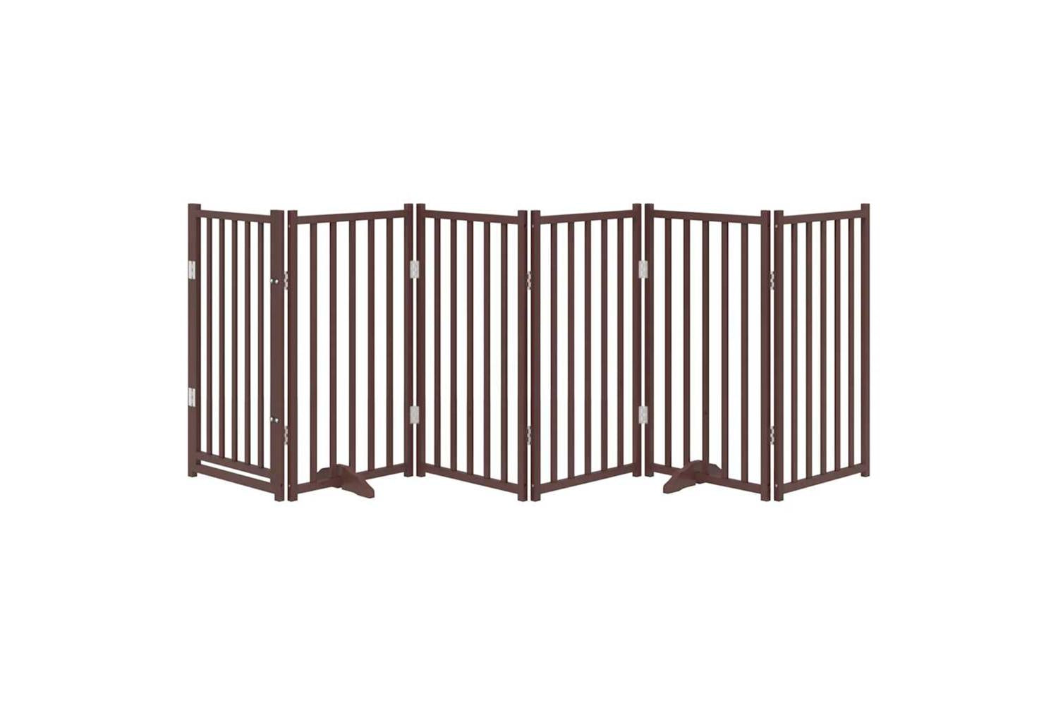 Vidaxl Dog Gate With Door Foldable 6 Panels Brown Oak 300 Cm Solid Wood Fir-3