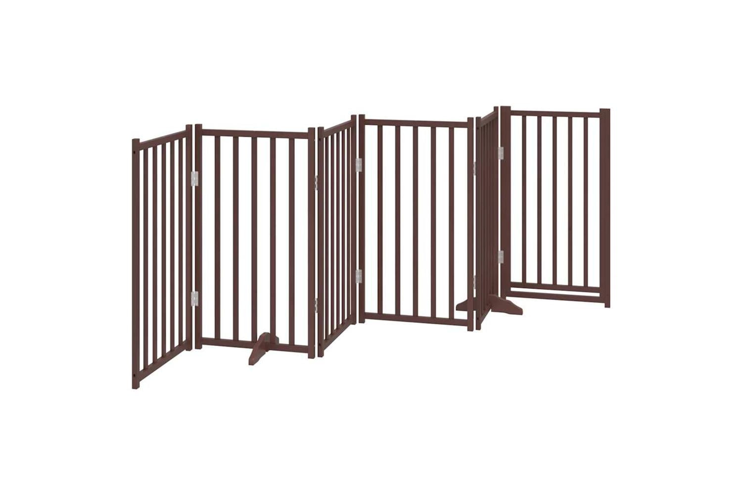 Vidaxl Dog Gate With Door Foldable 6 Panels Brown Oak 300 Cm Solid Wood Fir-6