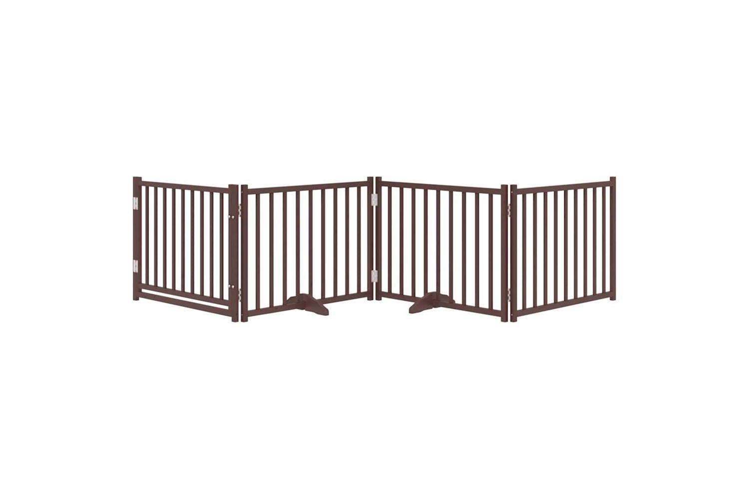Vidaxl Dog Gate With Door Foldable 4 Panels Brown Oak 320 Cm Solid Wood Fir-3