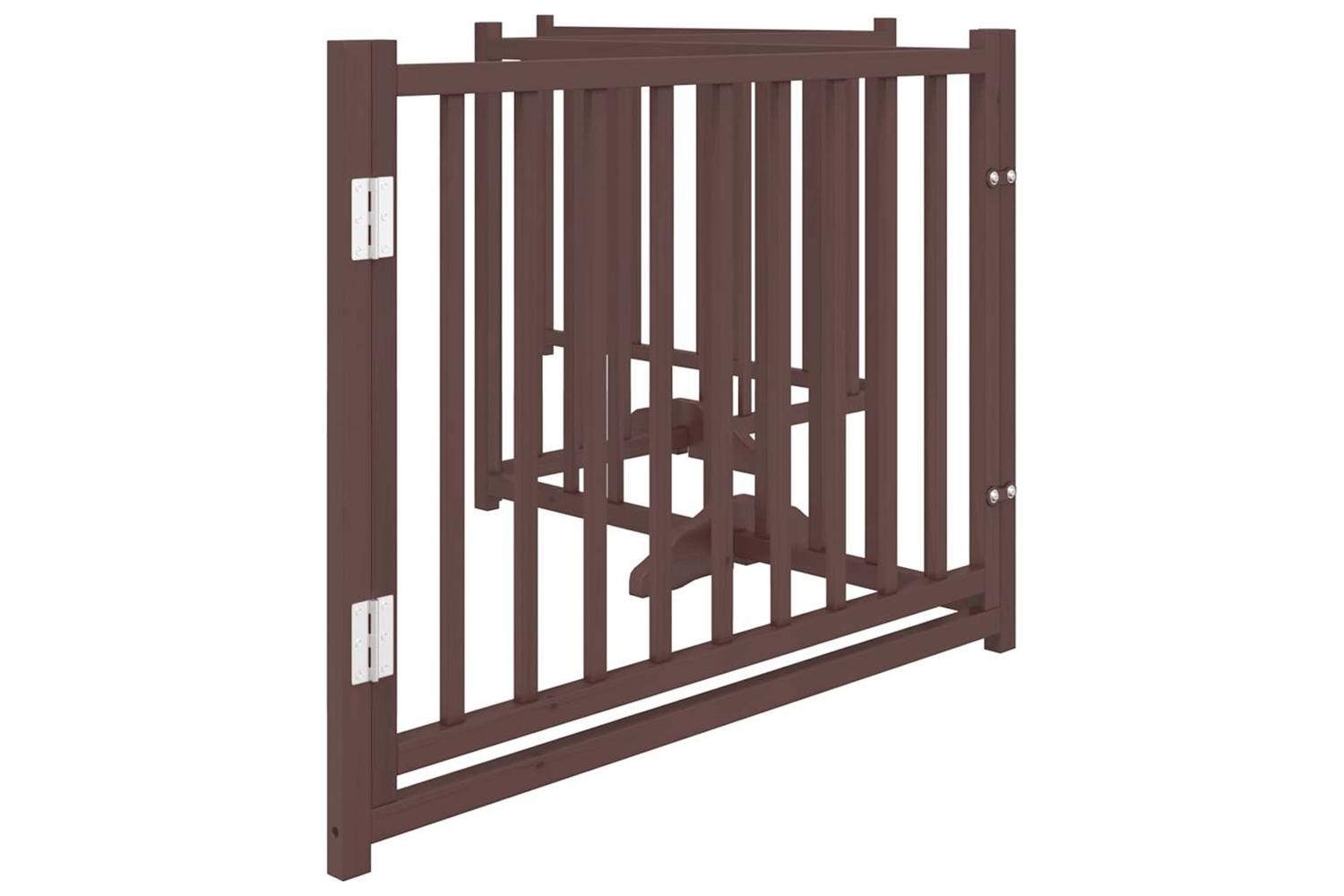 Vidaxl Dog Gate With Door Foldable 4 Panels Brown Oak 320 Cm Solid Wood Fir-5