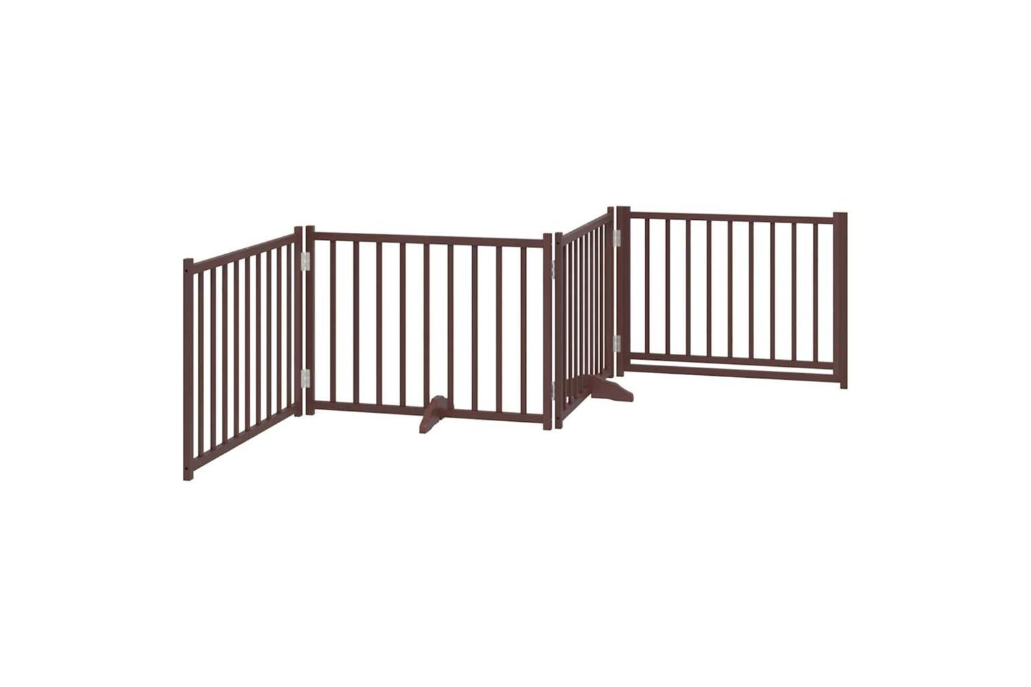 Vidaxl Dog Gate With Door Foldable 4 Panels Brown Oak 320 Cm Solid Wood Fir-6