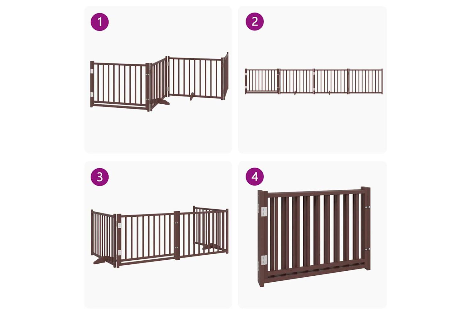 Vidaxl Dog Gate With Door Foldable 4 Panels Brown Oak 320 Cm Solid Wood Fir-7