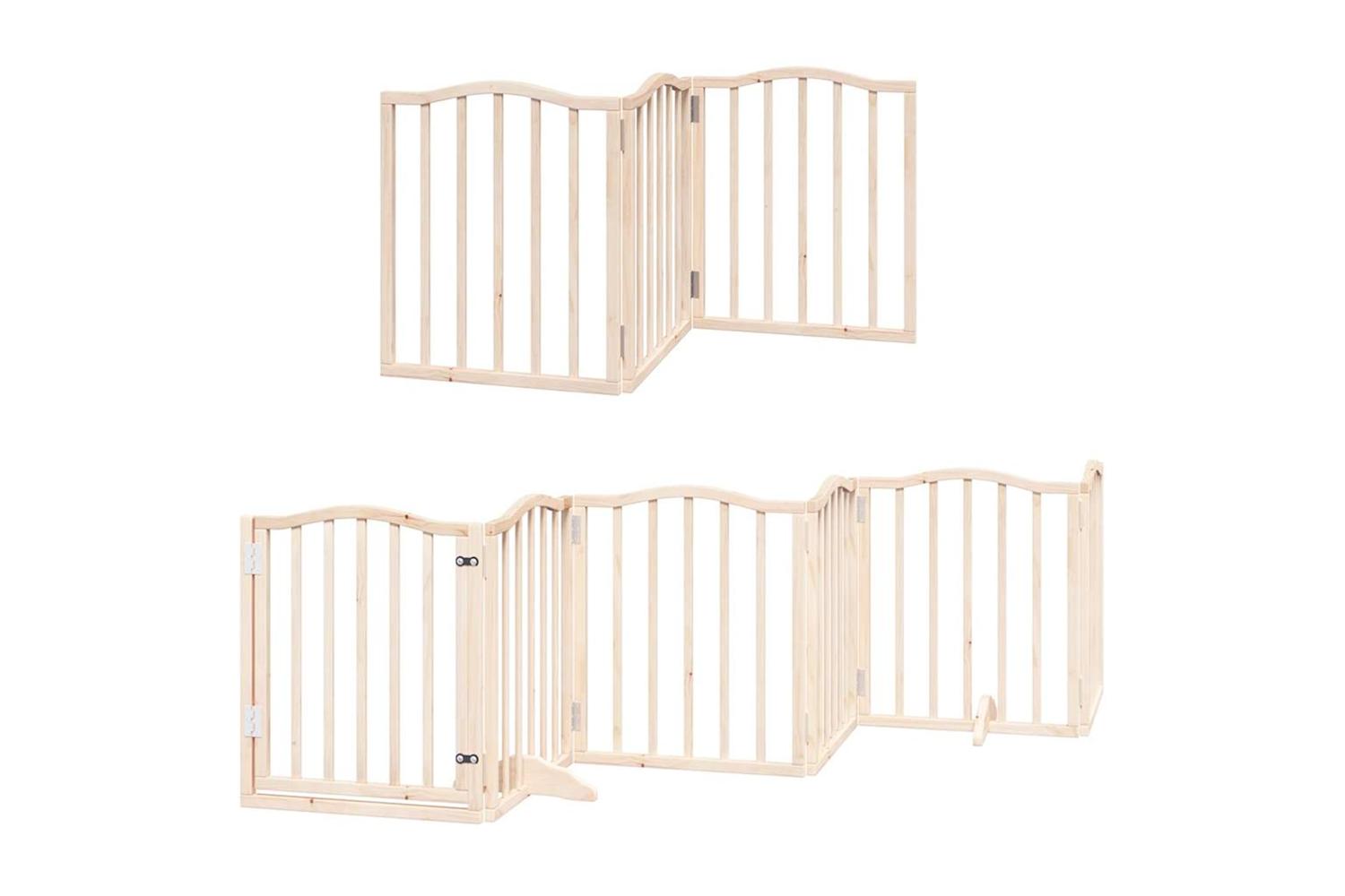 Vidaxl Dog Gate With Door Foldable 9 Panels 450 Cm Poplar Wood-3
