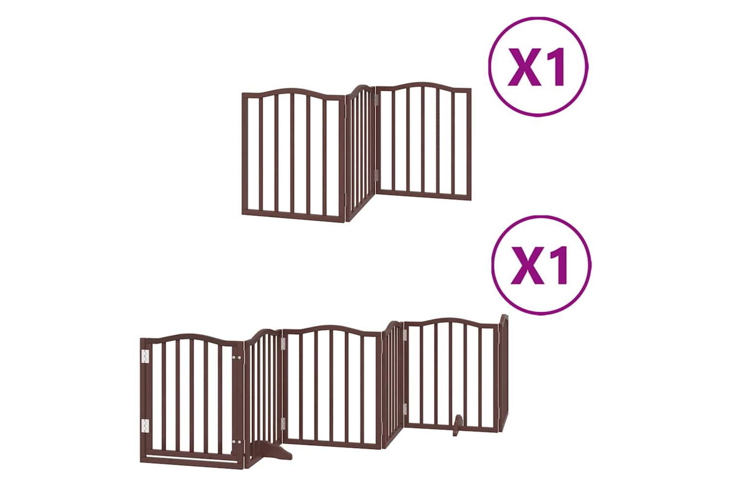 Vidaxl Dog Gate With Door Foldable 9 Panels Brown 450 Cm Poplar Wood-2