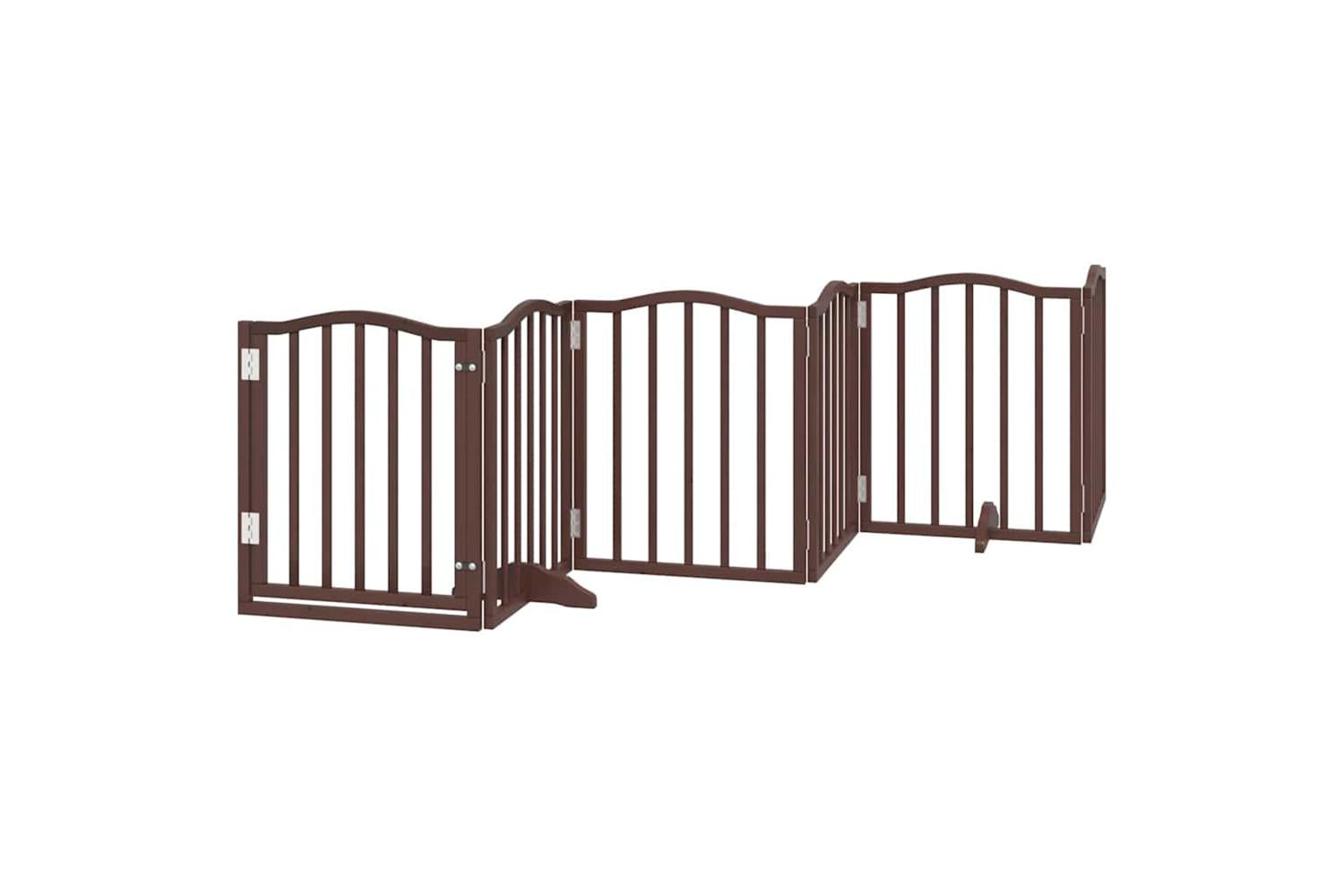 Vidaxl Dog Gate With Door Foldable 9 Panels Brown 450 Cm Poplar Wood-4