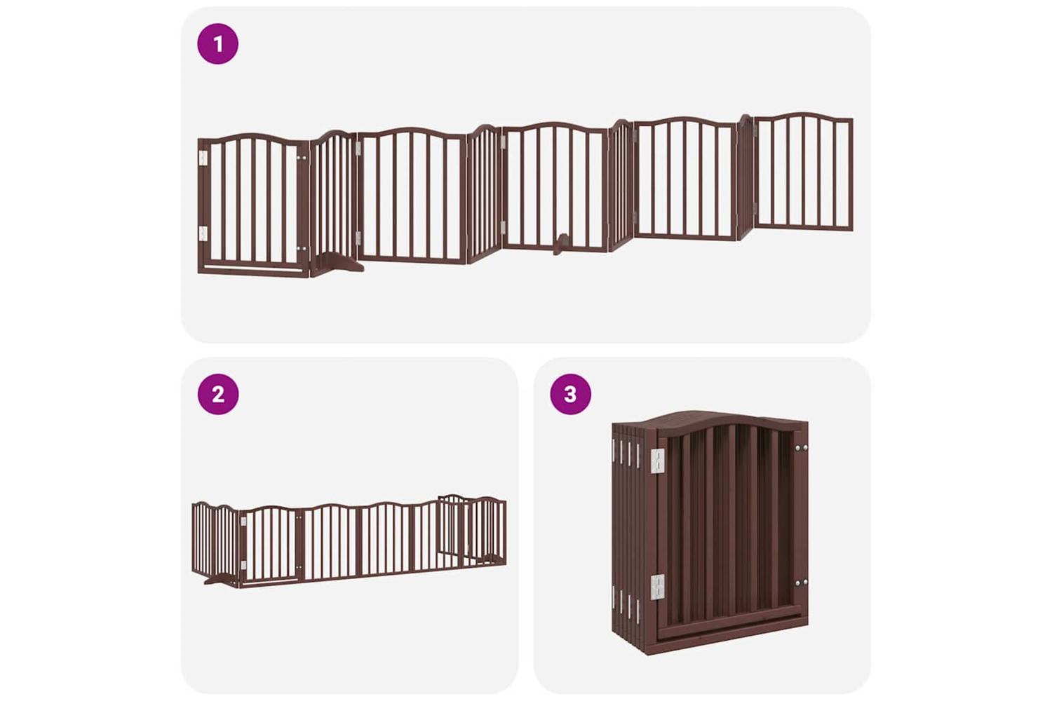Vidaxl Dog Gate With Door Foldable 9 Panels Brown 450 Cm Poplar Wood-6
