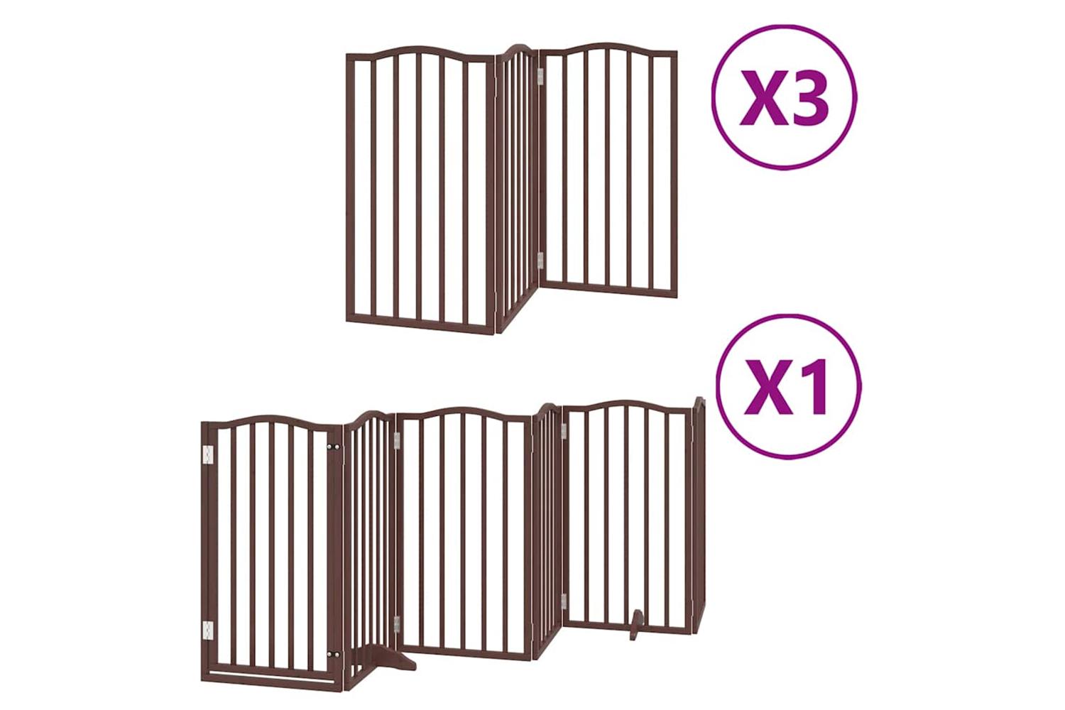 Vidaxl Dog Gate With Door Foldable 15 Panels Brown 750 Cm Poplar Wood-2