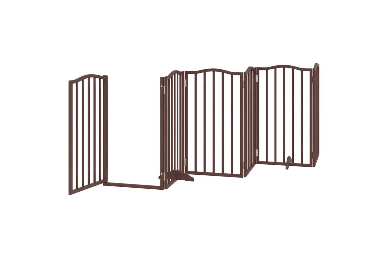 Vidaxl Dog Gate With Door Foldable 15 Panels Brown 750 Cm Poplar Wood-5