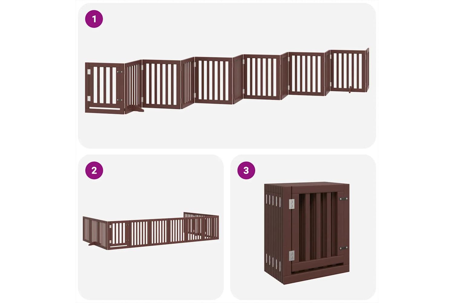 Vidaxl Dog Gate With Door Foldable 12 Panels Brown 600 Cm Poplar Wood-5