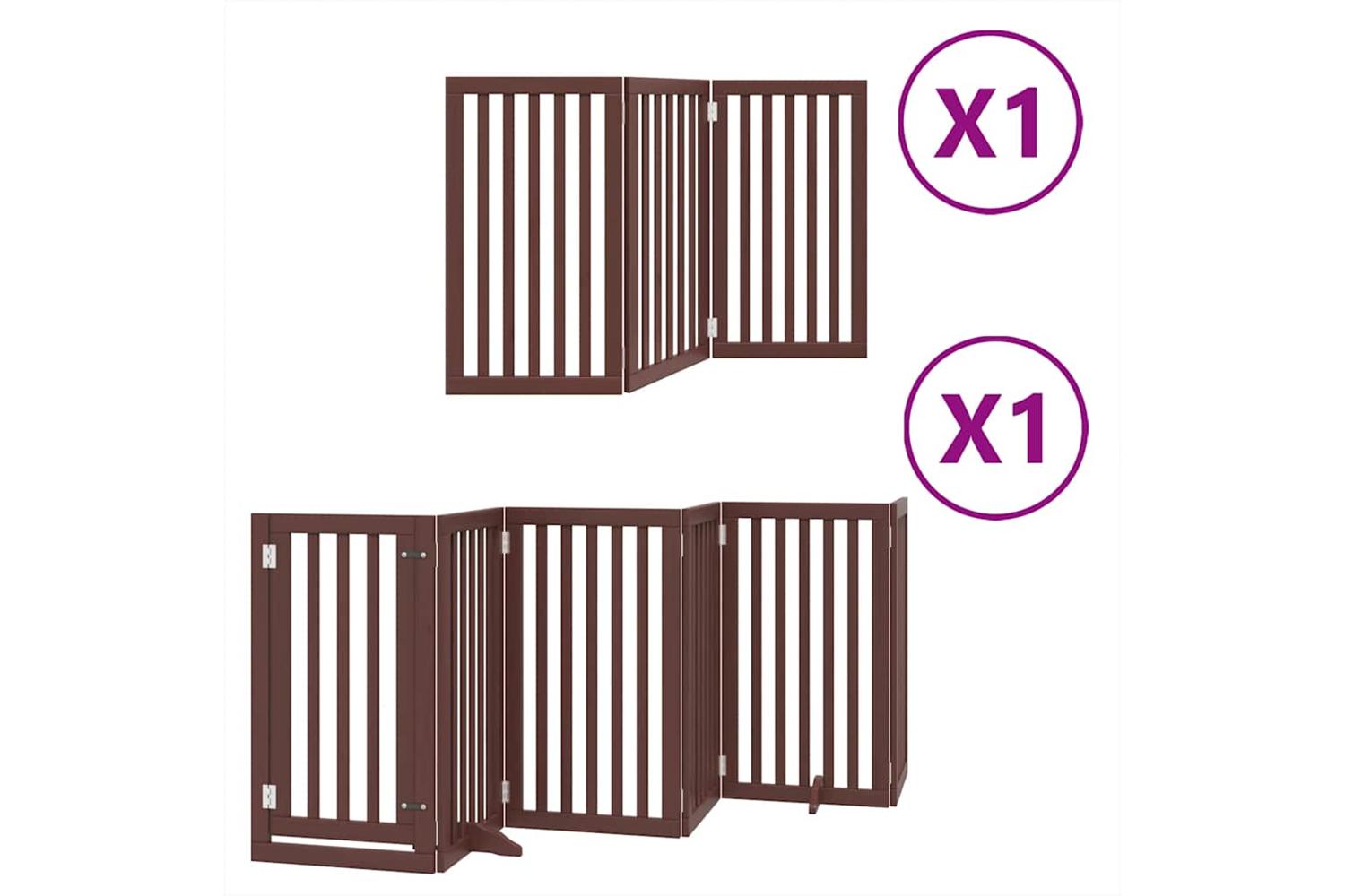 Vidaxl Dog Gate With Door Foldable 9 Panels Brown 450 Cm Poplar Wood-2