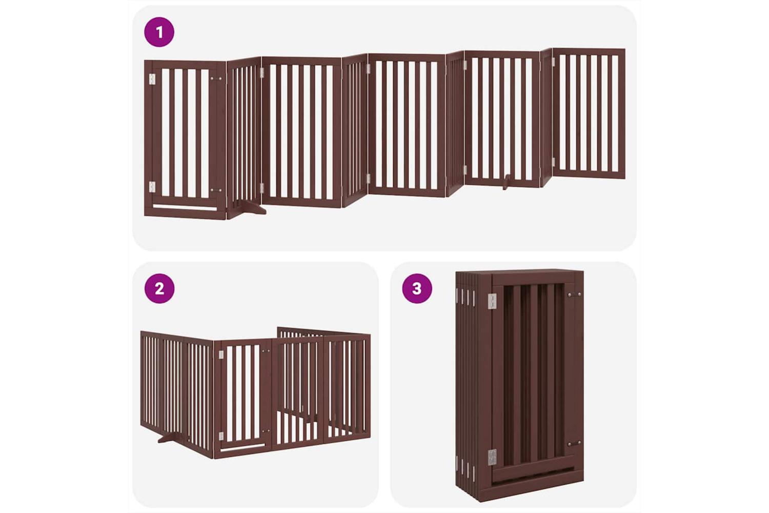 Vidaxl Dog Gate With Door Foldable 9 Panels Brown 450 Cm Poplar Wood-5