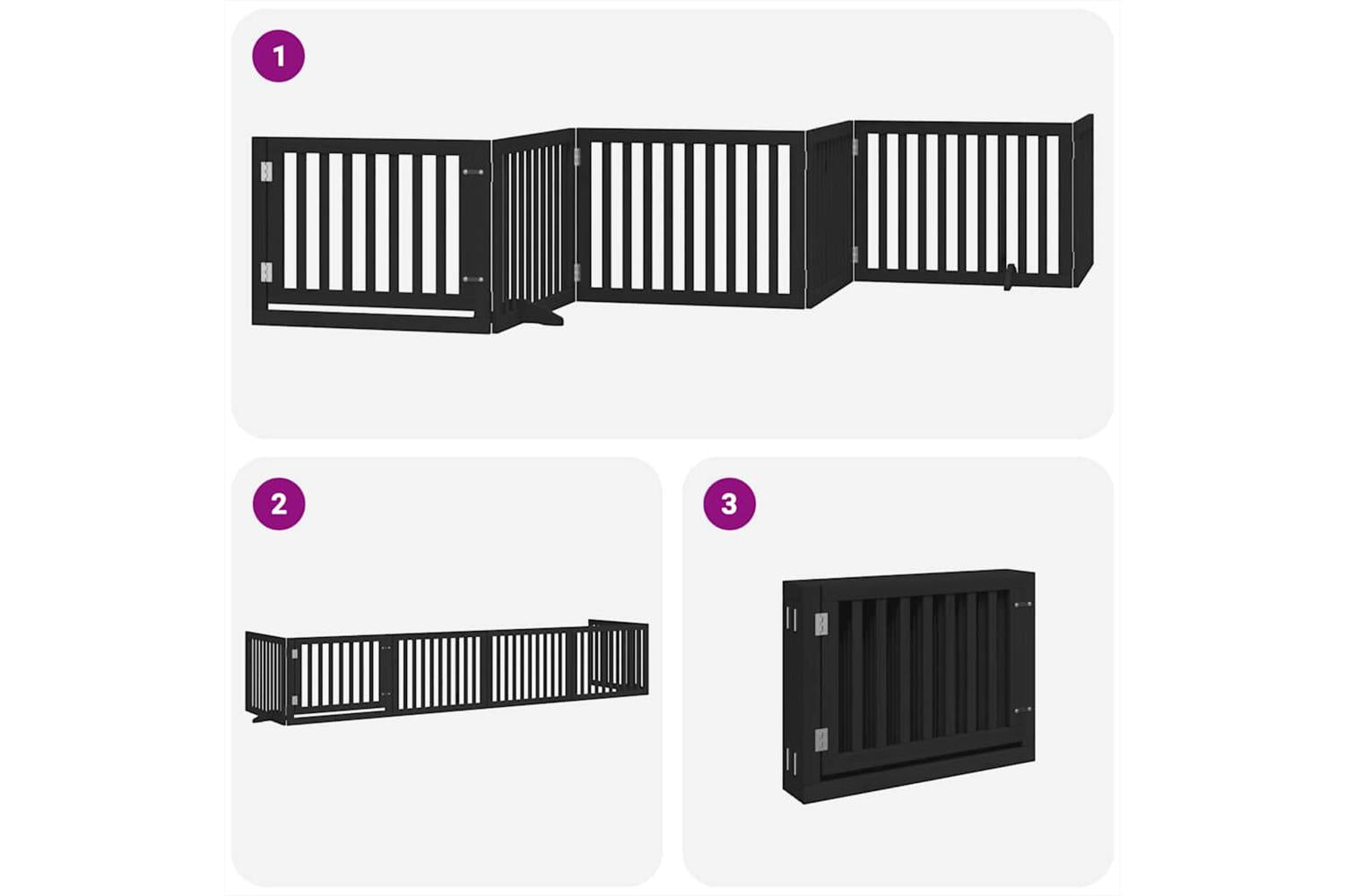 Vidaxl Dog Gate With Door Foldable 6 Panels Black 480 Cm Poplar Wood-5