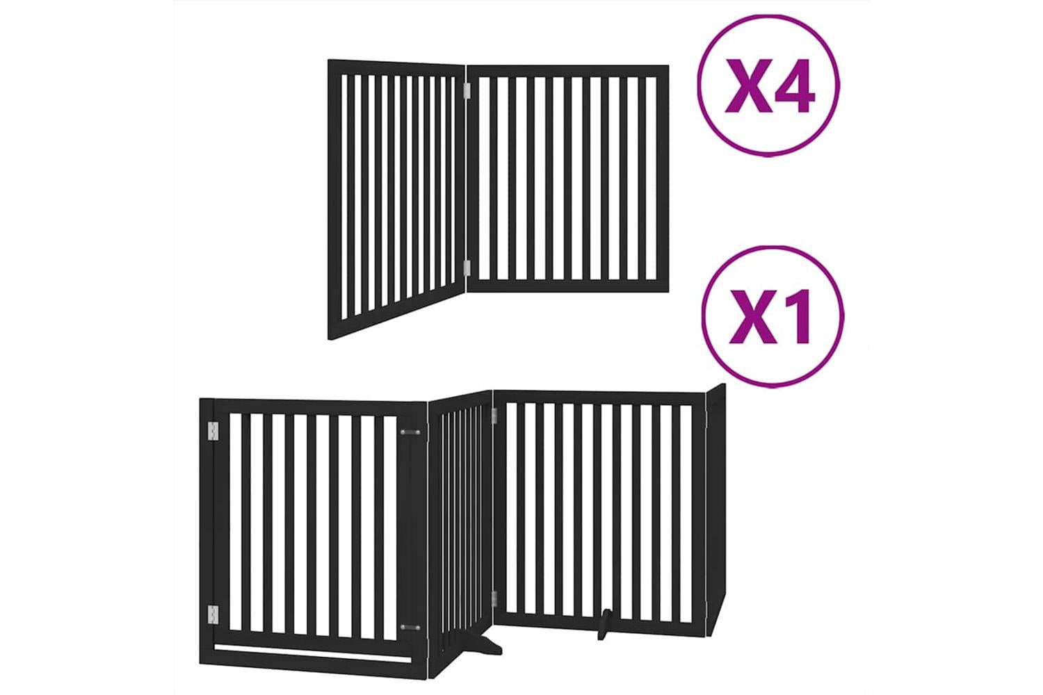 Vidaxl Dog Gate With Door Foldable 12 Panels Black 960 Cm Poplar Wood-2