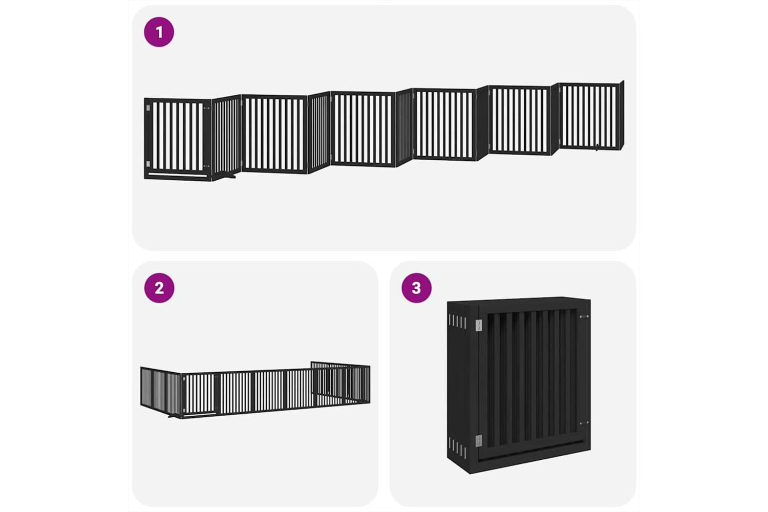 Vidaxl Dog Gate With Door Foldable 12 Panels Black 960 Cm Poplar Wood-5