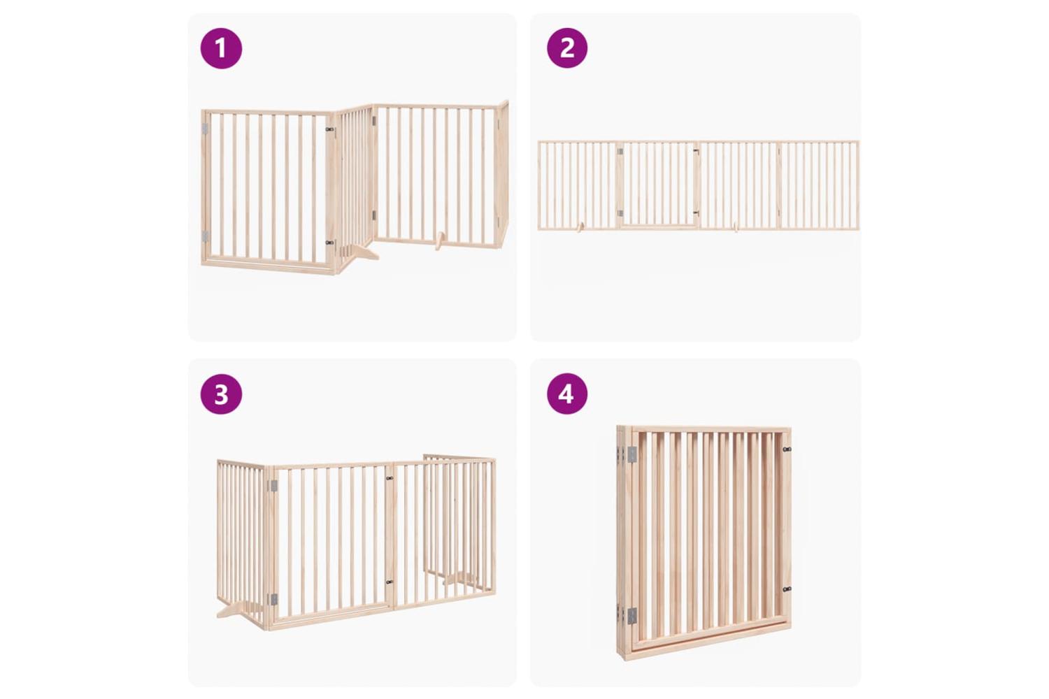Vidaxl Dog Gate With Door Foldable 4 Panels 320 Cm Poplar Wood-7
