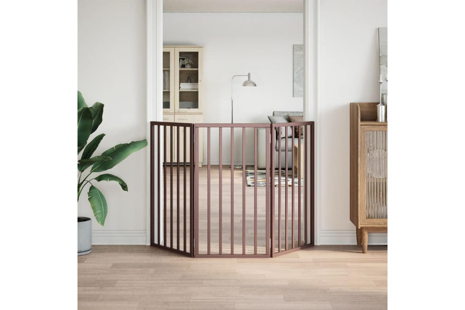 Vidaxl Dog Gate Foldable 3 Panels Brown 150 Cm Poplar Wood-3