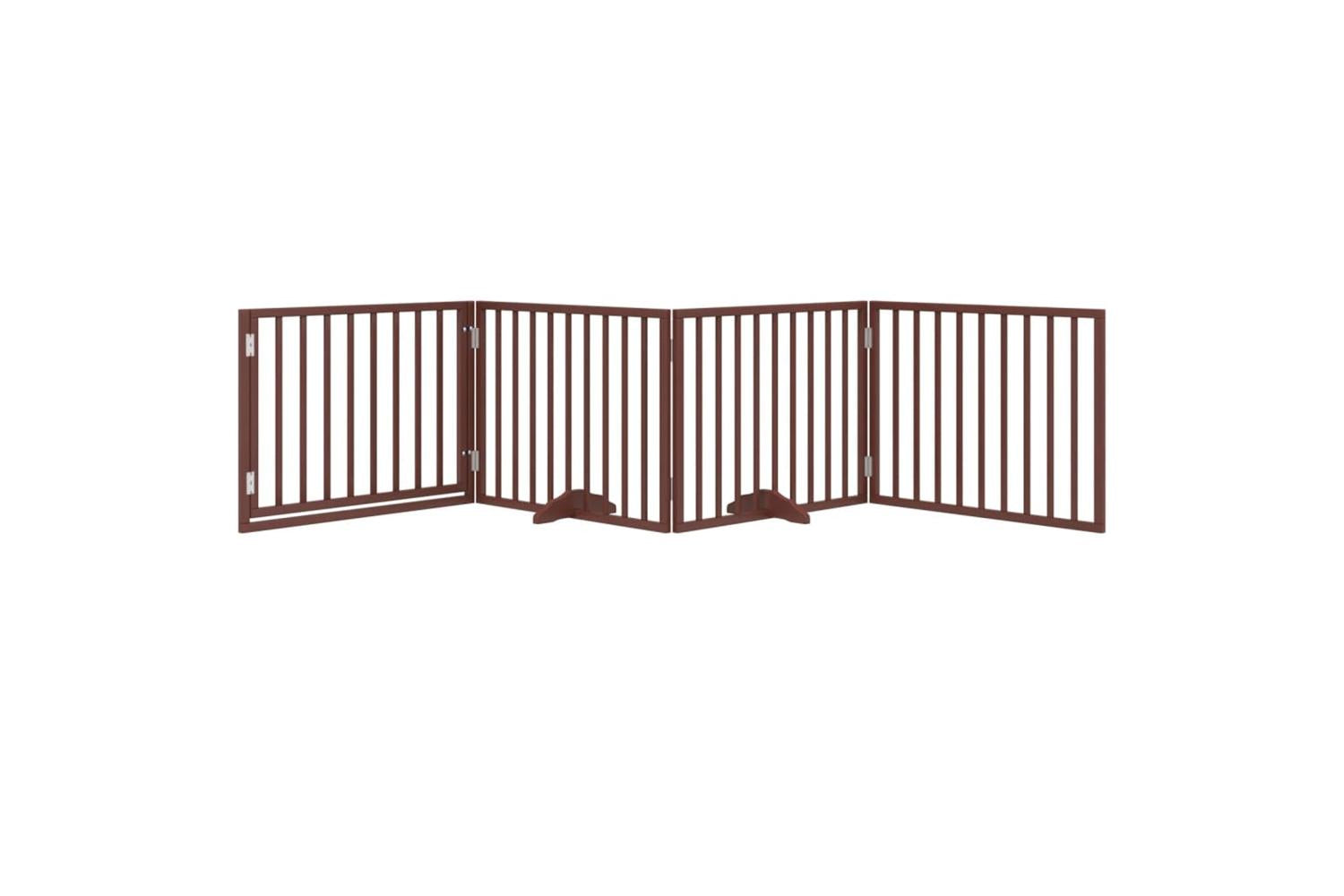 Vidaxl Dog Gate With Door Foldable 4 Panels Brown 320 Cm Poplar Wood-3