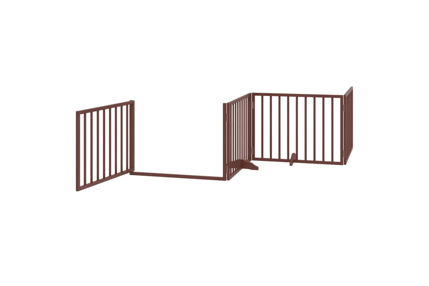 Vidaxl Dog Gate With Door Foldable 4 Panels Brown 320 Cm Poplar Wood-4